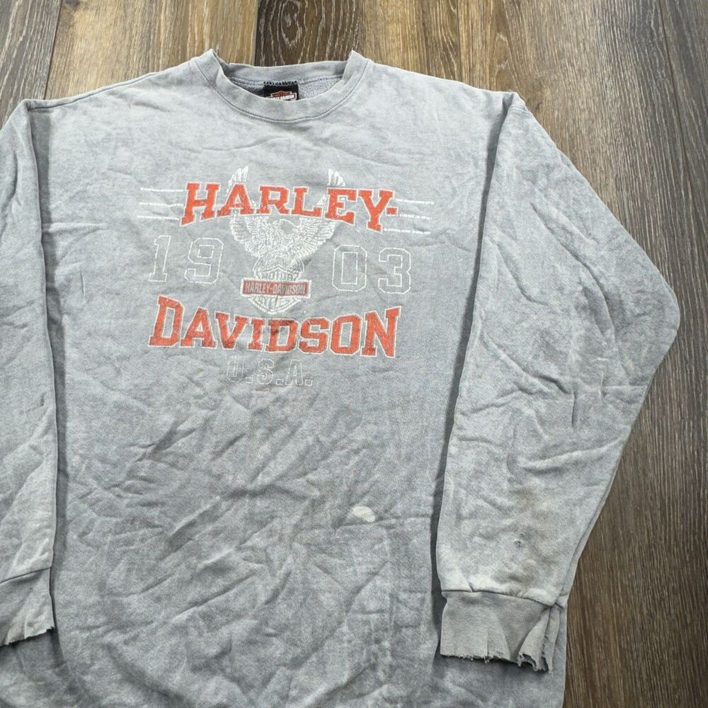 Vintage Harley Davidson Sweatshirt Mens M Gray Racing 2002 USA Crewneck Sweater